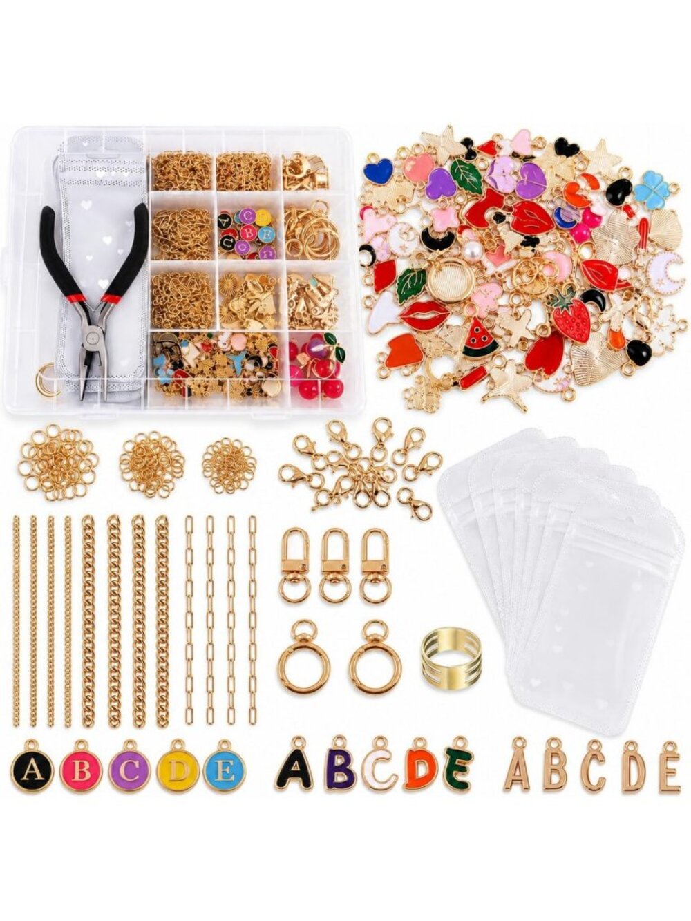 Lip Gloss Keychain Making Kit - 656 Pcs with Organizer Box, Pliers & Tools
